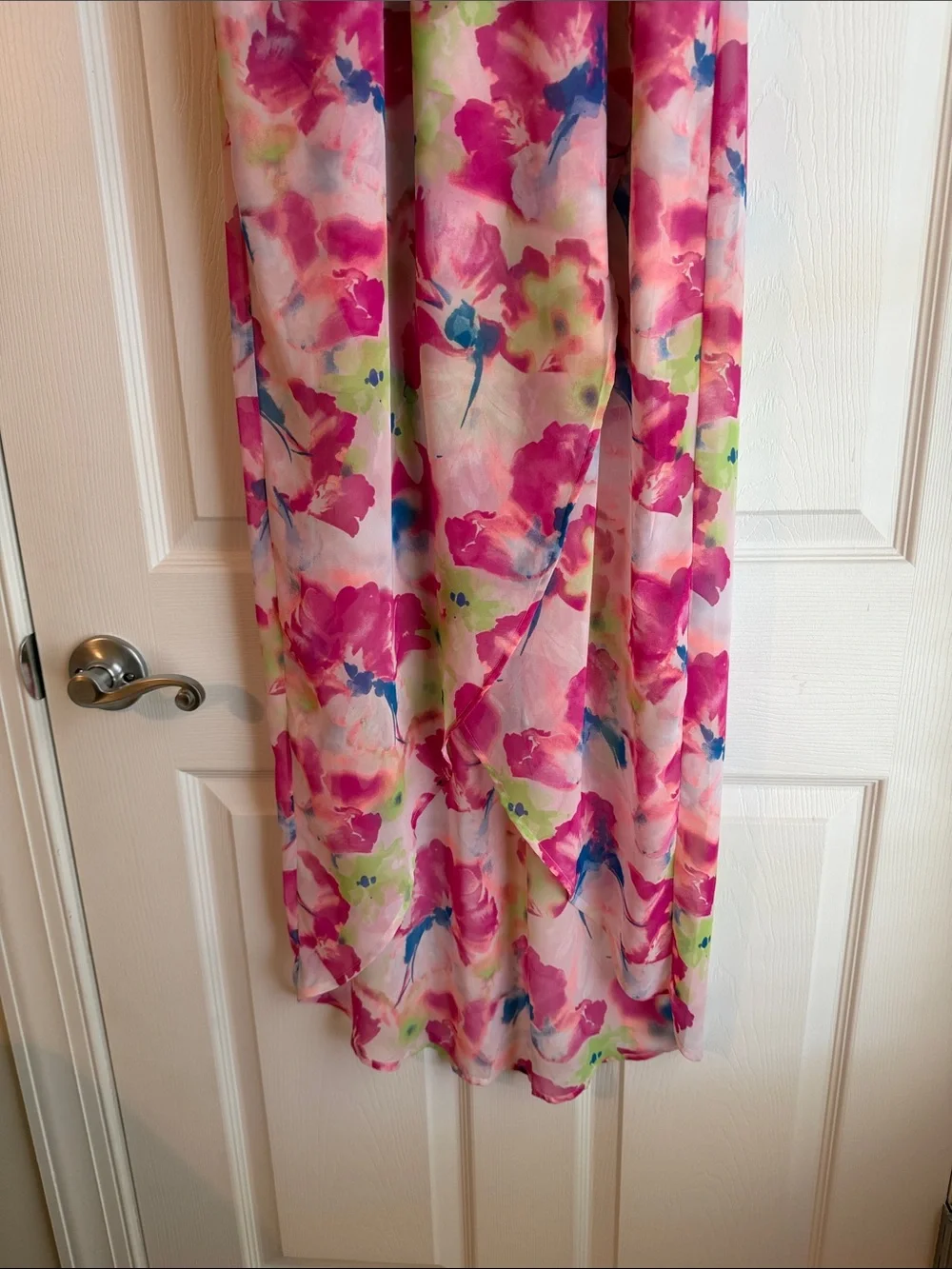 Lush Pink Floral Watercolor V-Neck High Low Maxi Dress